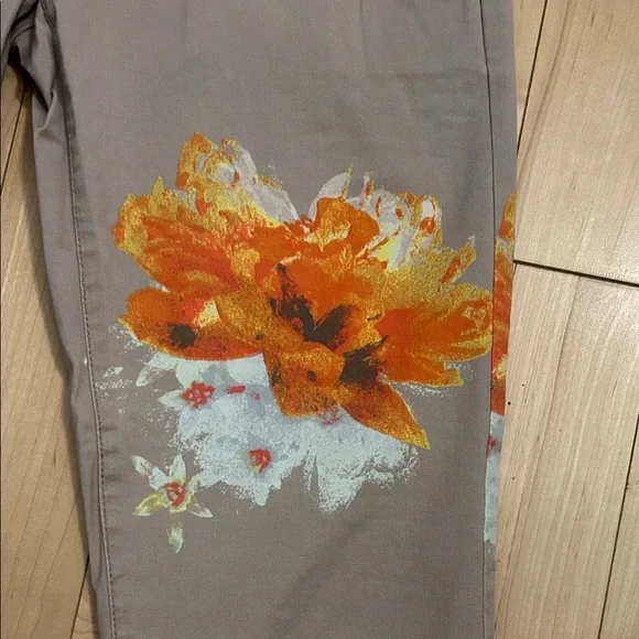 GAP Gray Pants with Orange Floral Design - Picture 2 of 6